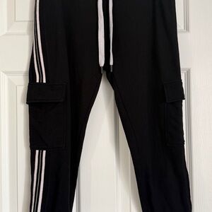 Dkny Black Jogger Cargo Pants with White Stripe Detail